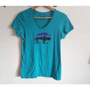 Patagonia Short Sleeve Tee Buffalo Graphic Teal Blue Extra Small XS